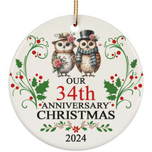 Cute Owl Bird Couple Love 34th Anniversary 2024 Ornament Gift 34 Years Christmas - £12.01 GBP