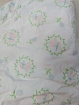 Vintage pink bunnies blue flowers crib sheet Kathy Orr designs ELASTIC S... - $10.29
