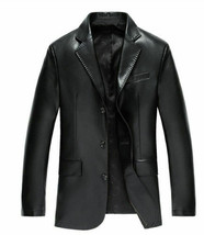 Leather Blazer Men Black Pure Lambskin 3 Button Size XS S M L XL XXL Custom Made - £118.03 GBP