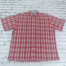 Larro Shirt Mens Large Red Plaid Short Sleeve Button Up Cotton Vintage 90s - £15.94 GBP
