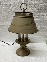 Vintage Toleware Metal Table Lamp Cream Beige Gold  50s 60s MCM - £63.32 GBP