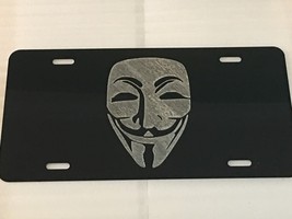 ANONYMOUS MASK LOGO Car Tag Diamond Etched on Aluminum License Plate - £18.33 GBP