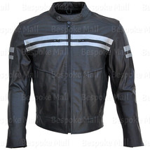 New Men&#39;s Captain America Soldier Black Vintage Biker Racing Leather Jac... - $169.99