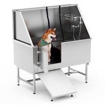 Pet Bathtub - 50 Inch Professional Dog Rinse Station (Left Side Ramp) with Fauce - $1,818.04