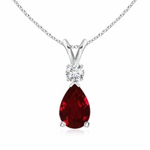 ANGARA 9x6mm Natural Ruby Teardrop Pendant Necklace with Diamond in Silver - £979.14 GBP+