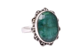 925 Sterling Silver Natural Emerald Handmade Women Wedding Ring Size 4-12 - £42.97 GBP