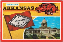 Postcard Greetings From Arkansas Flag Boar State Capitol Little Rock - £1.70 GBP