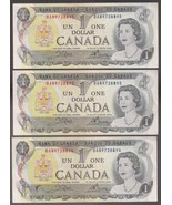 1973 Lot of Three (3) Consecutively Numbered Bank of Canada QEII One Dol... - $24.00