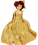 1950s Sleepy-Eyed Doll in Gold Glam Gown – Red Hair – 8&quot; Tall Vintage Charm - €12,83 EUR