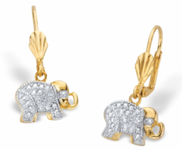 Diamond Accent Two Tone Lever Back Elephant Drop Gp Earrings 18K Gold - £80.41 GBP