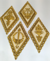 1971 Homco Grecian Gold Diamond Wall Plaques Hollywood Regency Set of 4 ... - $49.49