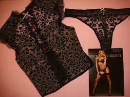 Victoria&#39;s Secret 36C CORSET bustier thong Chantilly Lace High-neck BLAC... - $128.69