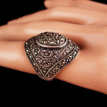 Stunning Renaissance revival Ring / Huge gothic marcasite setting / vintage soli - £131.86 GBP