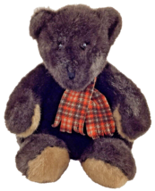 Vintage &#39;99 Just Friends Brown Bear Stuffed Animal Plush Orange Plaid Scarf 12&quot; - £11.74 GBP