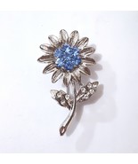1pc Flower Daisy Light Blue w/ Clear White Rhinestone Brooch 1-3/4&quot; Heig... - £3.92 GBP