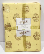 Easter Yellow Gold Mettalic Egg Fabric Tablecloth Home Decor 60&quot; x 84&quot; - $32.66