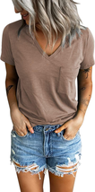 Sunborui Women&#39;s Summer Short Sleeve V Neck T Shirts Pocket - £22.84 GBP