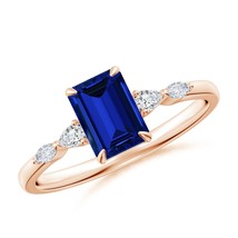 ANGARA Lab-Grown Ct 1.2 Emerald-Cut Blue Sapphire Engagement Ring in 14K Gold - £705.55 GBP