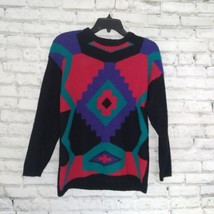 Vintage Segue Sweater Women Medium Black Geometric Southwestern Rabbit Lambswool - £19.97 GBP