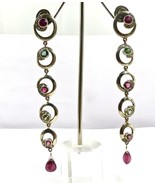 Multi Colour Tourmaline Cut Gemstone Diamond 18K Gold Victorian Silver E... - $3,859.53 MXN