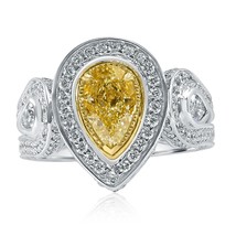 GIA Certificado 3.52CT Pera Luz Diamante Amarillo Compromiso Anillo 18k Blanco - £5,878.57 GBP