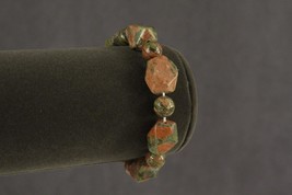 MODERN Semi Precious Jewelry Beaded Bracelet UNAKITE Stone Beads Elastic Strung - £9.86 GBP