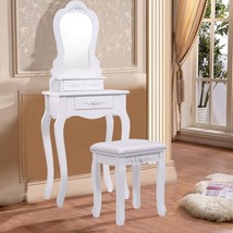 Makeup Dressing Table and Cushioned Stool for Girls-White - £133.77 GBP