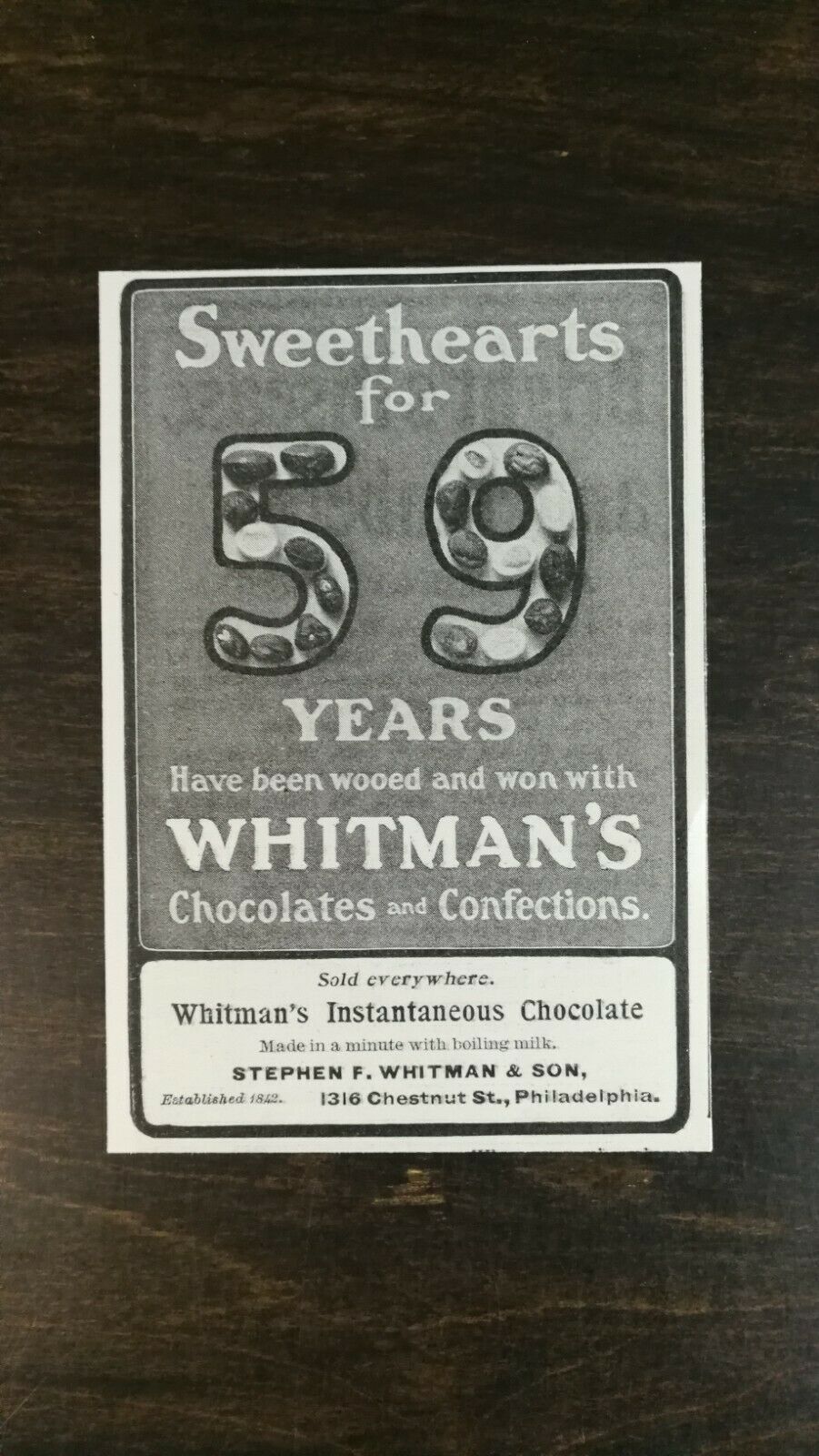 Primary image for Vintage 1901 Whitman's Chocolates and Confections 59 Years Original Ad  721