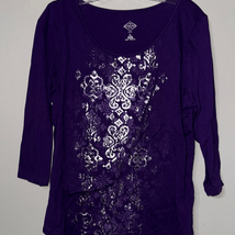 St. John&#39;s Bay Purple Blouse with Silver Pattern - $9.80