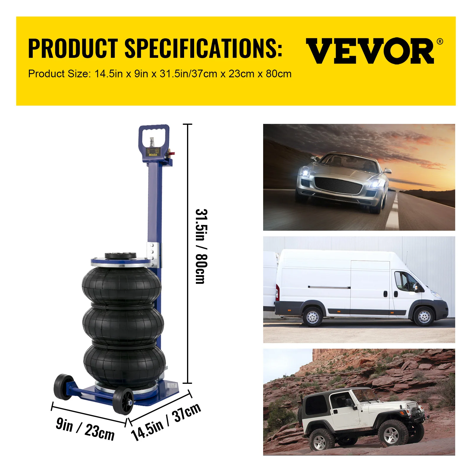 VEVOR 3 Ton Car Jack Triple Bag Air Jack with Adjustable Handle 40CM Fast Liftin - £287.92 GBP