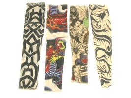 Set of 4 NYLON TATTOO SLEEVES tribal + inked Halloween Costume Biker Pun... - $6.99