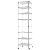 Heavy Duty 8 Tier Wire Shelving With Wheels 18X18X72.8-Inches 8 Shelves Storage  - £121.00 GBP