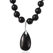 287 ctw Shungite Enhancer Pear Pendant on Beaded Necklace 18 Inch with S #JN1148 - £84.84 GBP