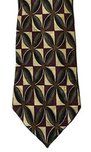 Ziggurat by Mulberry Silk Necktie Red Brown Gold Geometric Pattern 58&quot; x 4&quot; - £4.69 GBP