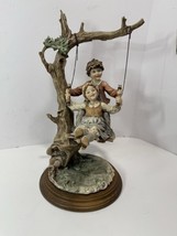 Vintage Capodimonte Boy Girl On Swing Tree Figurine Bruno Merlo Italy ‘8... - $49.49