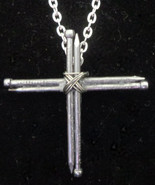 Silver/Nickel Toned Nail Cross Necklace, Wire Wrapping - $9.53 CAD