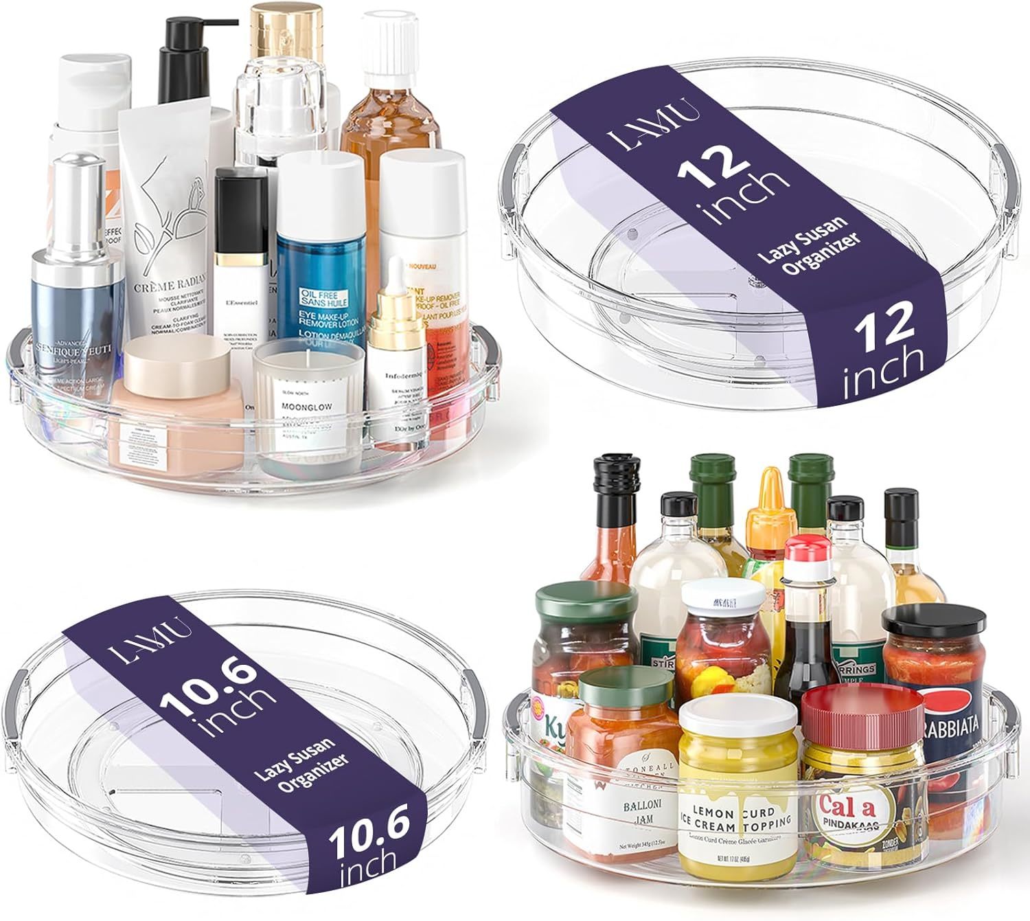 Lamu 4 Pack Lazy Susan Organizer, 12In 10.6In Lazy Susan Turntable, Clear - $44.96