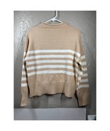 NWT Truth Women Tan White Striped Knit Pullover Sweater Funnel Neck Size... - $46.19 CAD