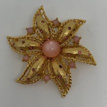 Vintage Signed Jeanne STARFISH Pink Plastic Beads &amp; Rhinestones Brooch Gold-Tone - £29.86 GBP