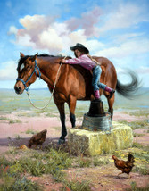 Giclee Girl patiently learning to ride painting Art Printed on canvas - £6.45 GBP+