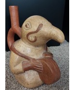 Vintage Moche Peruvian Pre Columbia Reproduction Clay Pottery Portrait Bird - £117.68 GBP