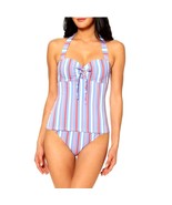 JESSICA SIMPSON Bikini top Halterkini Swim Stripe Tankini Swimwear Bathi... - £18.05 GBP