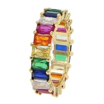 2021 colorful fashion jewelry pink pinky pastel rainbow baguette cz eternity rin - £13.40 GBP
