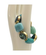 Turquoise Blue Green Color Bracelet Goldtone Stretch Costume Jewelry Unb... - $12.99