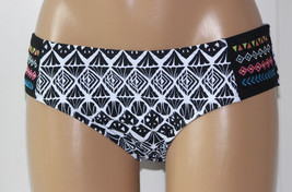 NEW Bikini Nation Black White Tab Sides Hipster Bikini Bottom Junior M 6... - $5.93
