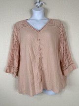Soft Surroundings Womens Plus Size 2X Pink Crochet V-neck Shirt 3/4 Sleeve - £20.14 GBP