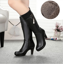 Women&#39;s Winter High Boots With High Heel Platform Autumn Rubber Boots Leather Wa - £80.02 GBP