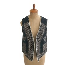 Gypsy 05 Global Village VestBlack Embroidered Open Women&#39;s  Fleece Lined... - £36.49 GBP