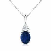 ANGARA Oval Sapphire Solitaire Pendant with Trio Diamond in 14K Solid Gold - £1,607.15 GBP