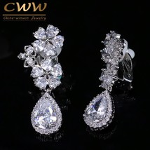 CWWZircons Elegant Flower Shape Bridal Wedding Jewelry Cubic Zirconia Crystal Cl - £12.90 GBP